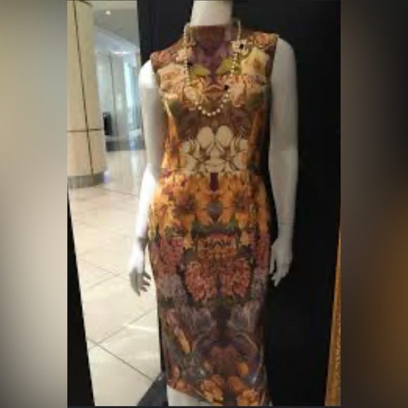 ASOS Gold Orange Bodycon Dress-Size6 - Picture 2 of 7